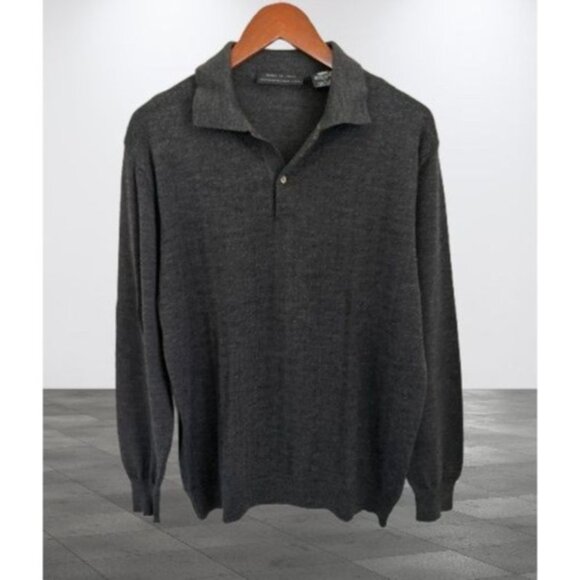 Metropolitan View Mens Large Charcoal Gray Long Sleeve Polo Sweater Made in Ital - Picture 1 of 7